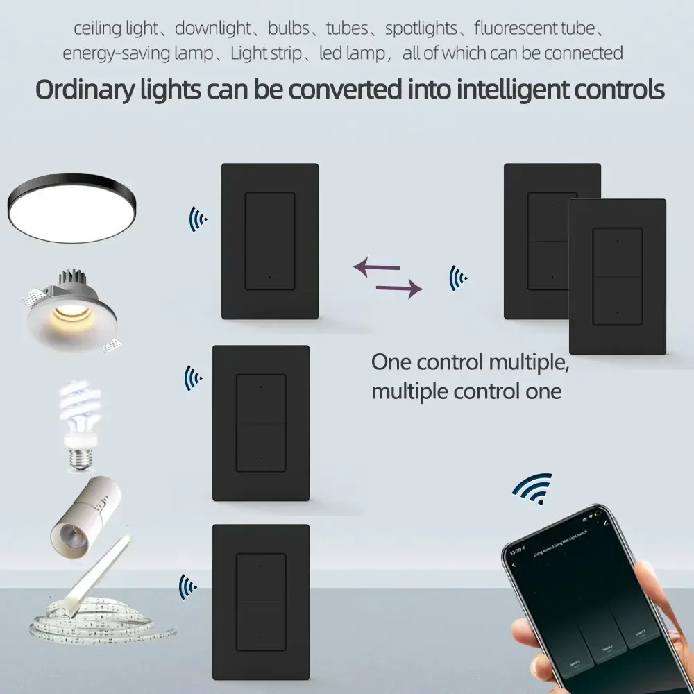 DawnJoy Smart zigbee intelligent switch Neutral US110V-220V plastic push button 1/2/3/4Gang dimmer remote timing voice with tuya - Image 2