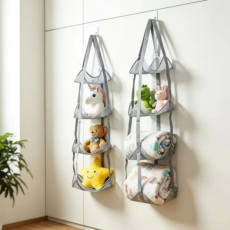 3/4 Tiers Hanging Sports Ball Storage Organizer Mesh Basket For Basketball Volleyball Football Helmet Door Wall Mount Holder