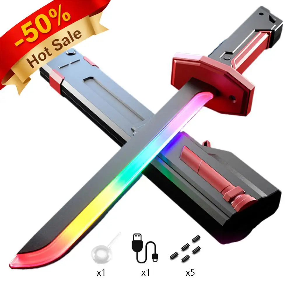 Espada de faísca fluida de 7 cores, espada de 17,32 polegadas com efeitos sonoros, espada led com fumaça para 14 + anos de idade, sabre de luz de brinquedo