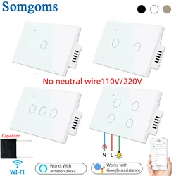 Somgoms Smart Wifi Touch Wall Light Switch, No Neutral Wire, APP Remote Home Drive,works with Alexa Google ,1/2/3/4 Gang