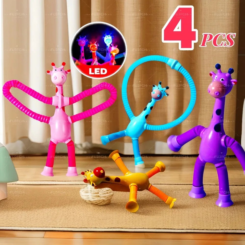 1 -20pc/pack Suction Cup Giraffe Toys Pop Tubes Stress Relief Telescopic Giraffe Toy Sensory Bellows Toy Anti-stress Squeeze Toy