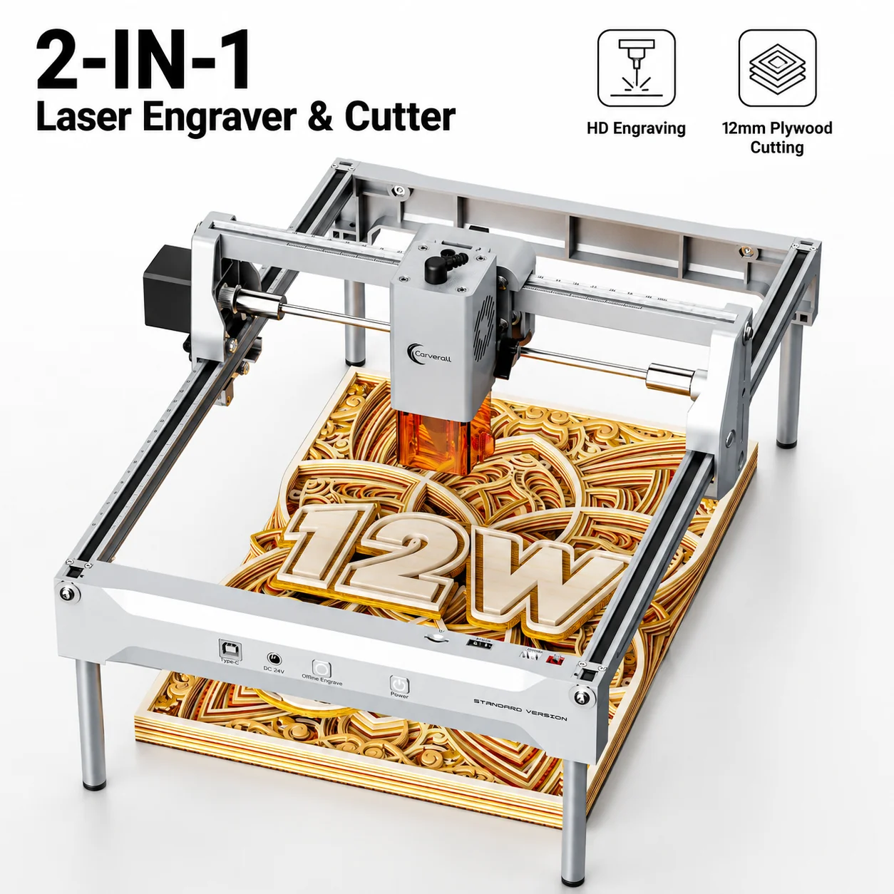 

Carverall K15Pro 7W 12W CNC Laser Engraver Machine, Laser Cutter and Engraver for Wood Acrylic, Support Lightburn APP 300x200mm