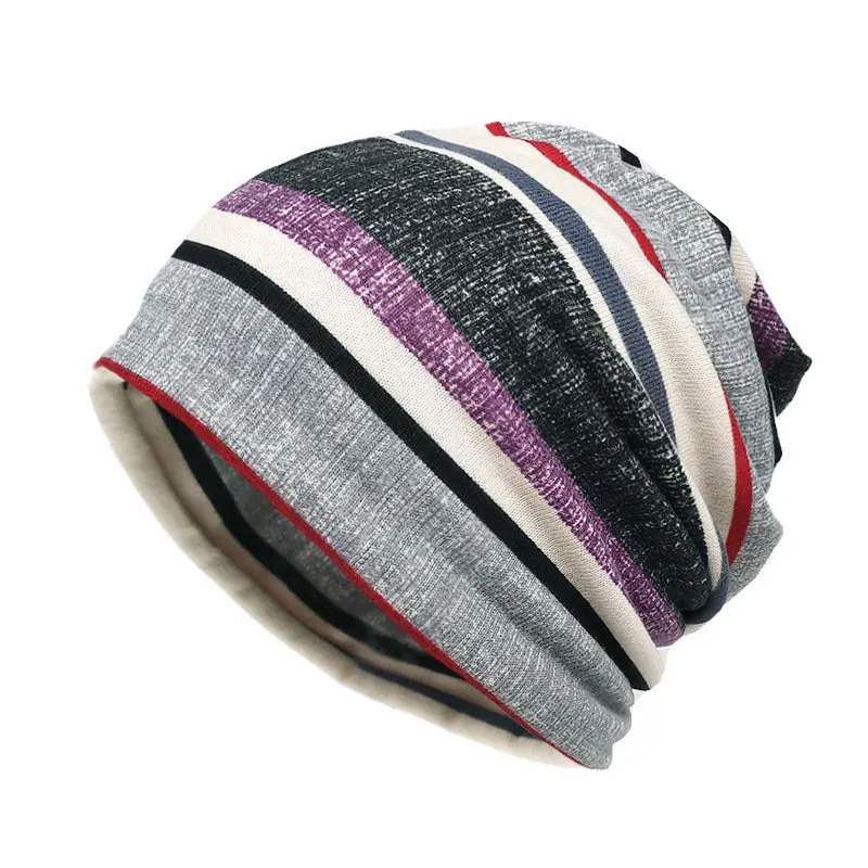 2023 Autumn And Winter Cotton Stripe Print Thicken Knitted Hat Warm Skullies Cap Beanie Hat For Men and Women 173