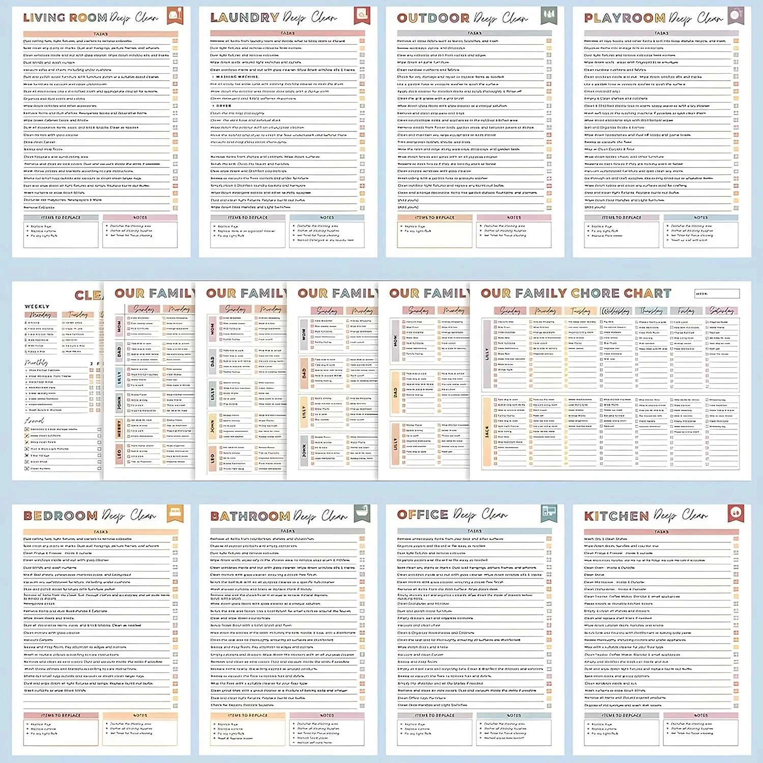 ملصقات تخطيط منزلية يومية أسبوعية شهرية، جدول تنظيف وقائمة مرجعية، دفتر ملاحظات المهام المنزلية، مهام التنظيف المنزلية #3