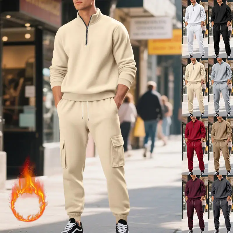 

Новый мужской повседневный комплект с флисовой подкладкой, на молнии, с длинными рукавами, с капюшоном, воротником-стойкой, осенне-зимний, в американском стиле, удобная одежда