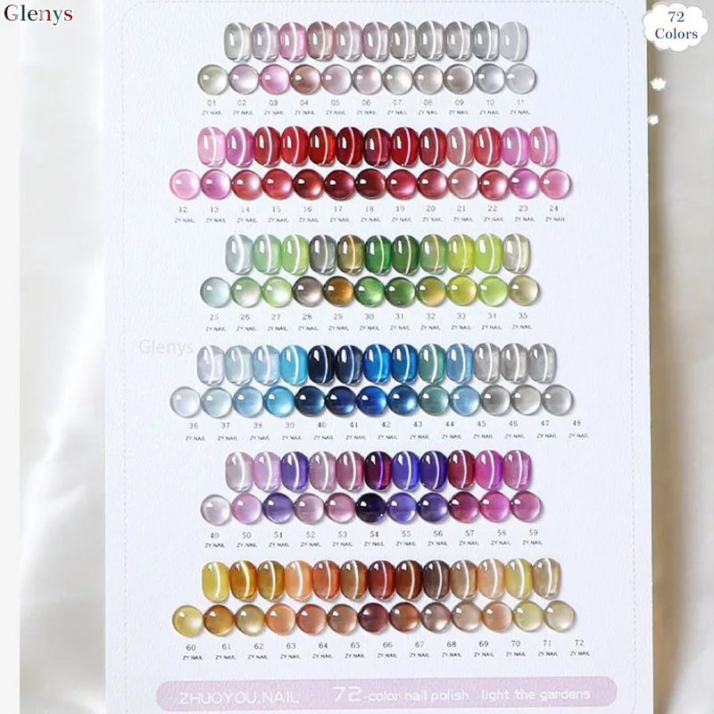 グレニーズ 72個入り * 15ml キャッツアイ ネイルジェル オフホワイト 人気 浸漬ジェル カラーカード UV/LED ネイルアート マニキュア 研究セット