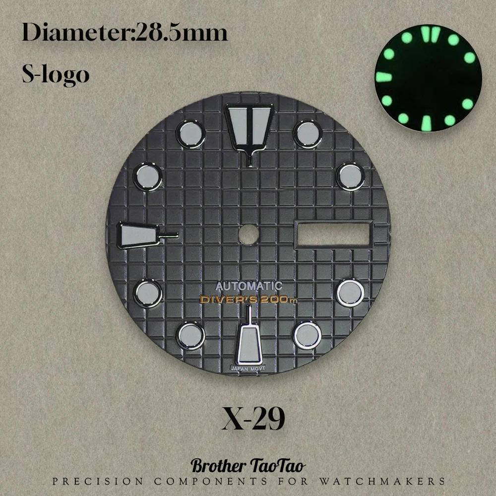 NH35/NH36 Waffle Dial 28.5mm S-Logo-Double Calendar Mechanical Movement Mod Part for Watch Customization