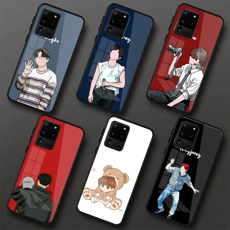 Cartoon Ateez Phone Case Cover For Samung S23 S22 S21 Pro Ultra A13 A33 A53 NOTE 20 Black PC Glass