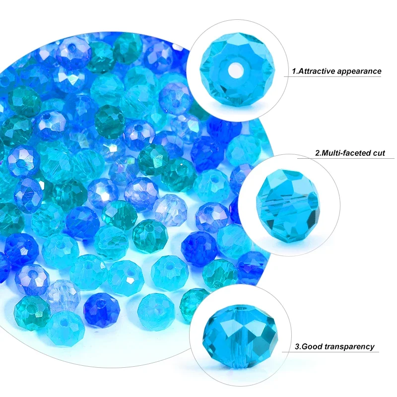 Blue Multicolor Rondelle Austria Faceted Crystal Glass Beads Loose Spacer Round Beads for Jewelry Making Summer Style Wholesale