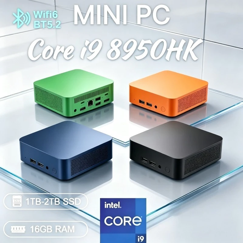New MINI PC Slim Compact Core i9 8950HK 16GB RAM 1TB 2TB SSD WIFI 6 BT5.2 4K HD Mini Gaming Office Study Pc