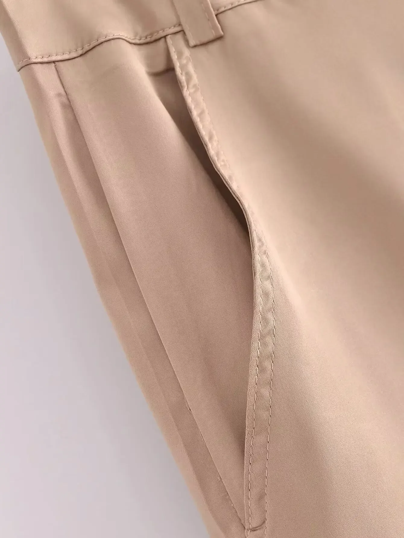 Pantalon cargo taille haute pour femme avec décoration de poche rabattable, satin décontracté, fermeture éclair, rétro, bergame, nouvelle mode, 2024