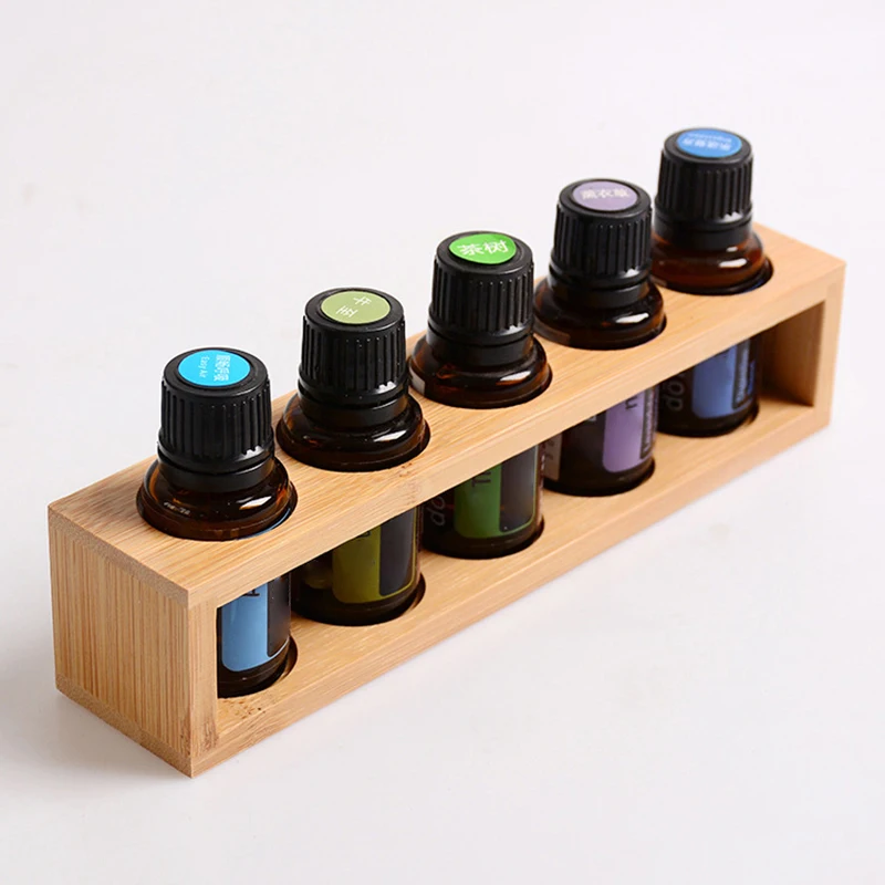 1PC Essential Oil Bamboo Display Stand 5 Hole Essential Oil Storage Rack Smooth For Essential Oils Perfume Bottle Holder