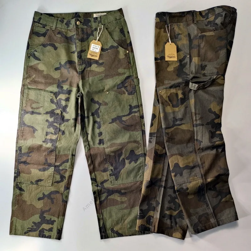 Men's Camo Cargo Pants Loose Fit Multi-Pocket Double Knee Work Trousers Military Tactical Fatigue Pants Outdoor Logger Pants