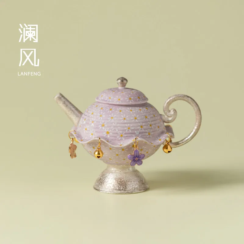 Teapot ceramic pure hand-painted small daisy kung fu tea set women's high-value teapot with pendant