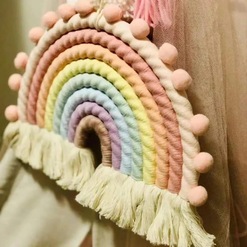 Macrame Rainbow Wall Hanging for Dorm Kid Room Home Decorations Baby Shower