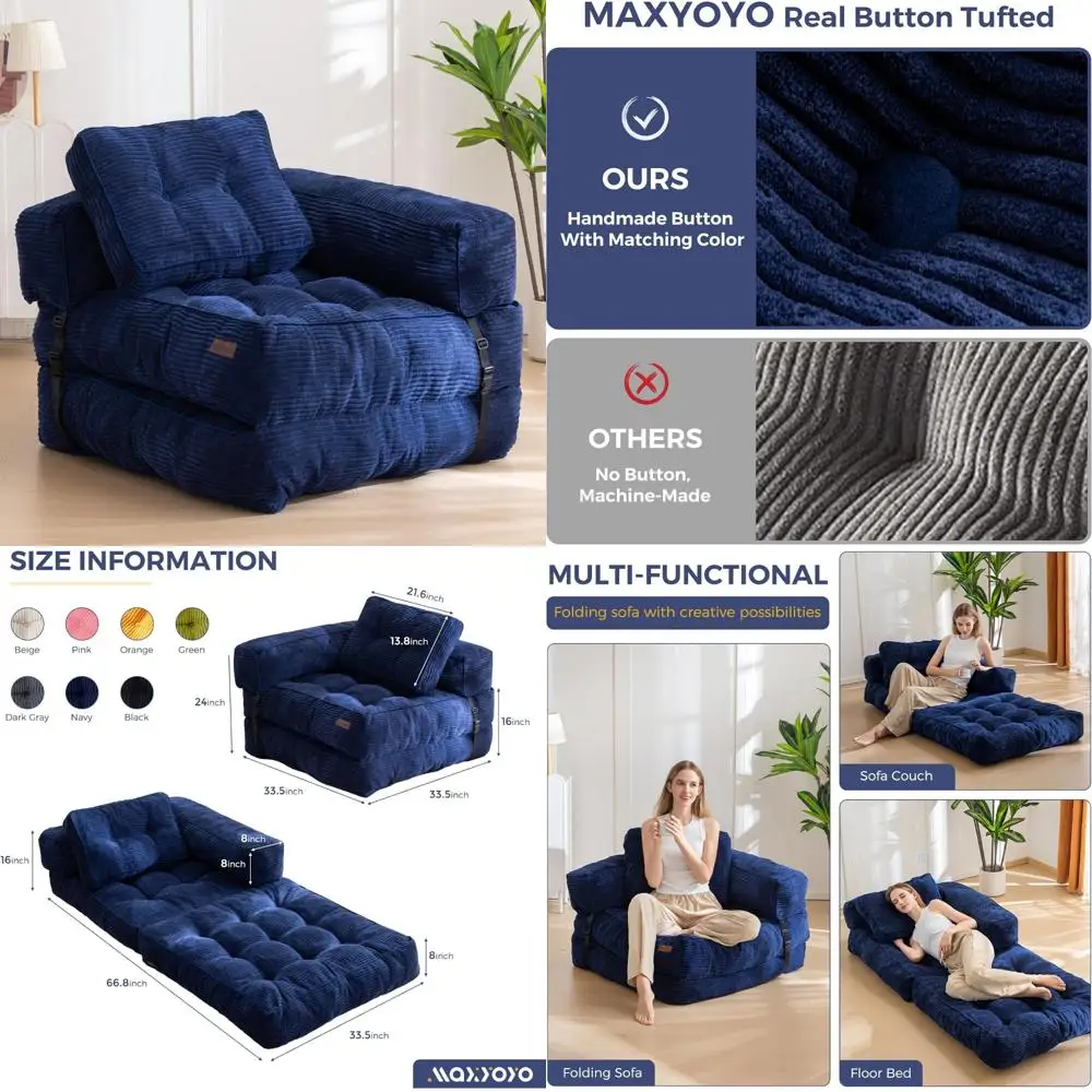 

Convertible L-Shaped Sofa Bed with Foldable Armrest and Pillow, Portable Sleeper Sofa Chair