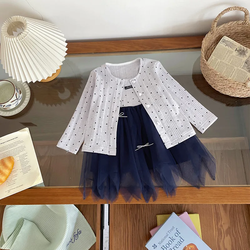 

В наличии CT267079 Детский комплект для девочек 2026 Весенние новинки: стильный вязаный комплект-двойка с кардиганом для детей