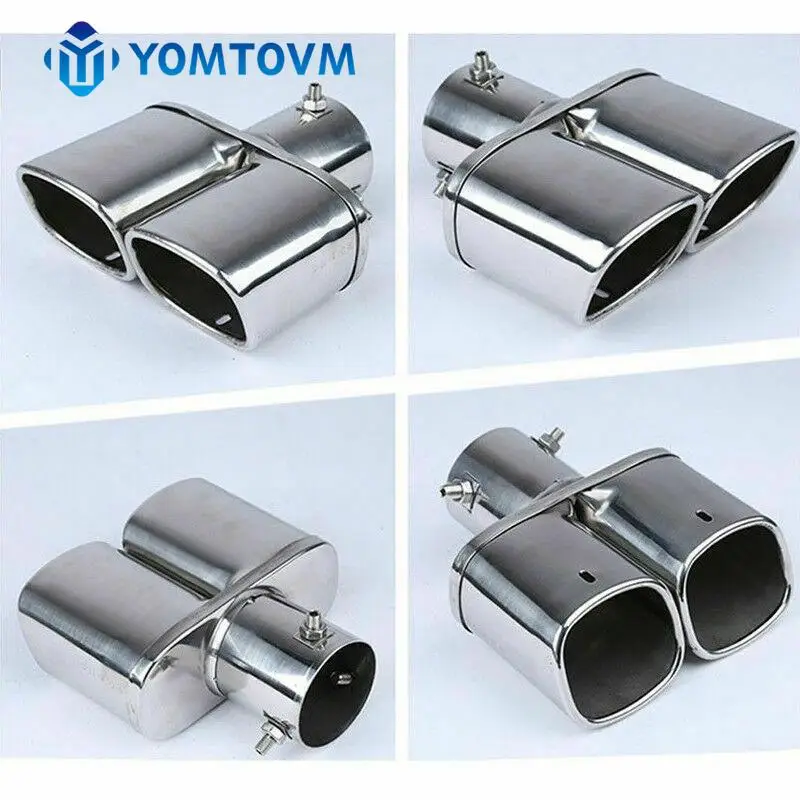 Car Rear Dual Exhaust Pipe Tail Muffler Tip Throat Tailpipe Universal Tail Stainless Steel Blue Double Exhaust Pipe Modified