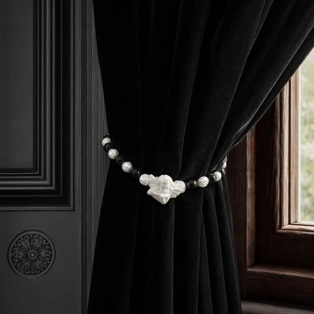 Beaded Curtain Strap Angel Magnetic Curtain Tiebacks Beaded Elastic Drapery Holders Retro Nursery Bedroom Decor for Home