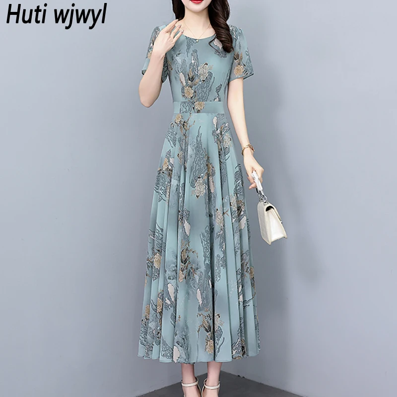 2025 Summer Floral Chiffon Casual Korean Boho Dress for Women Elegant Bodycon Vintage Night Dress Chic Prom Party Long Vestidoss