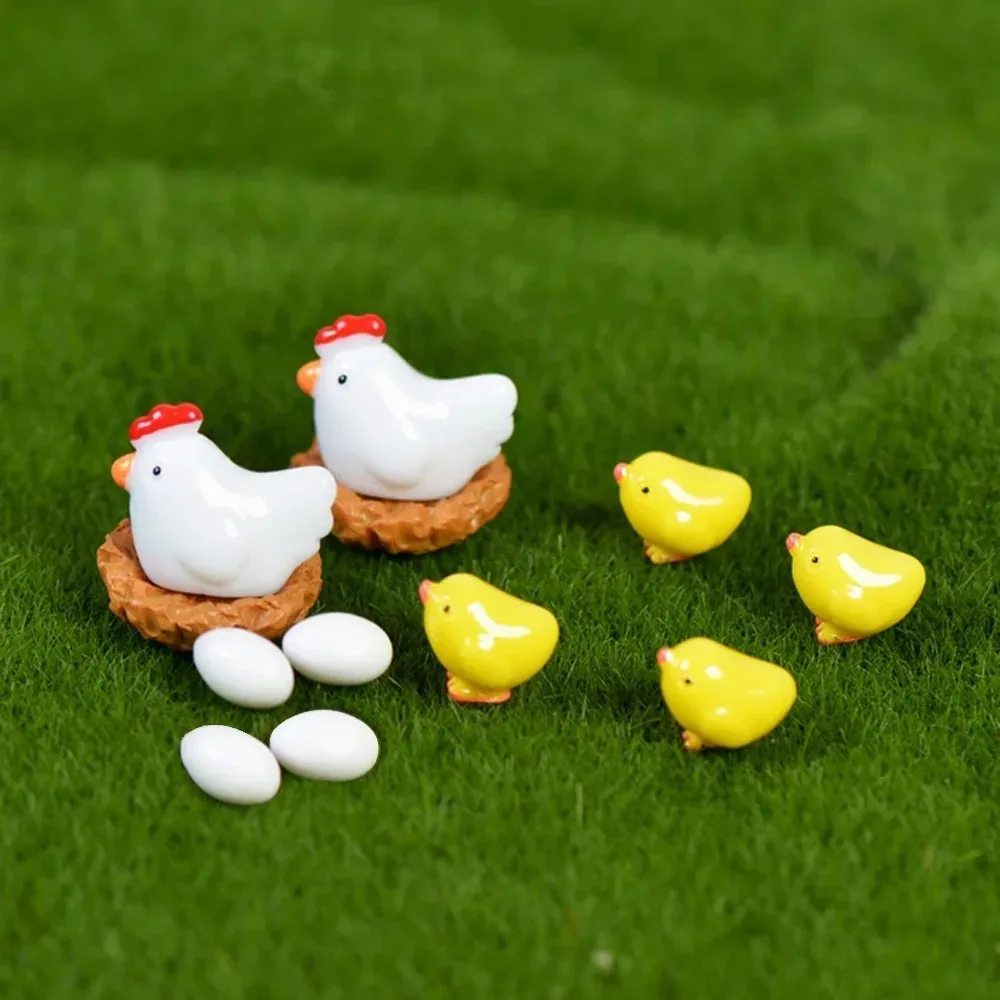 12Pcs Mixed Chicken Chick Egg Nest Mini Figurines Kawaii Garden Home Ornaments Miniature Accessories Easter Holiday Decoration