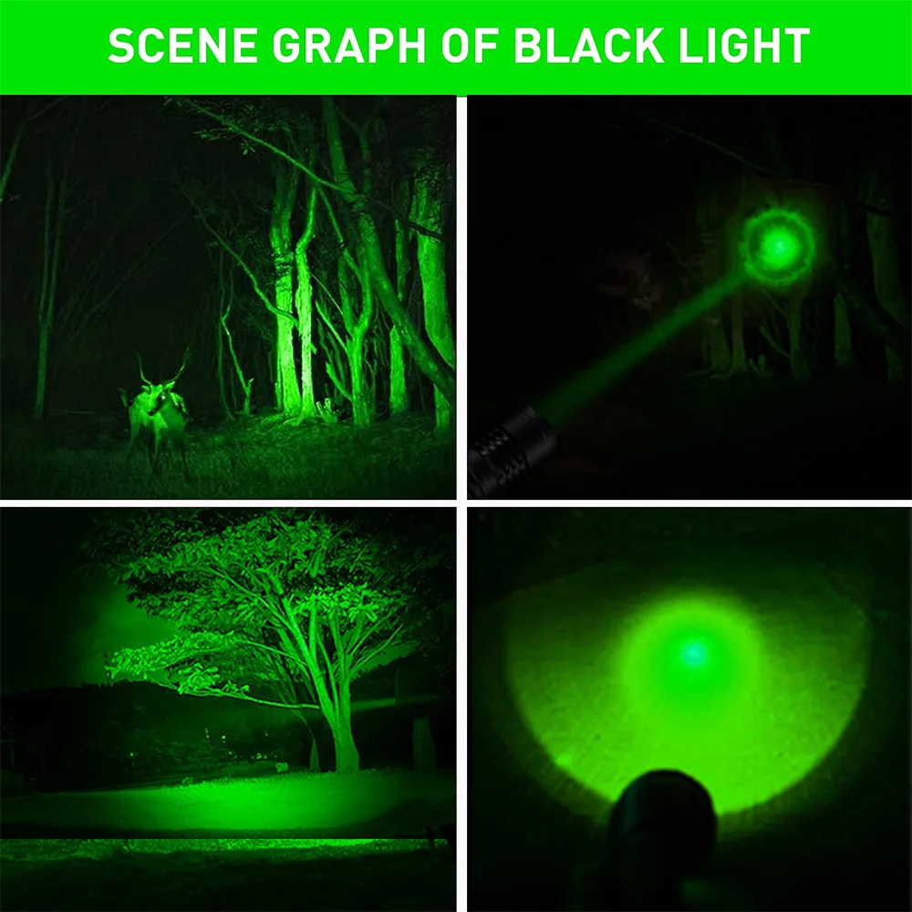 502B Green LED Hunting Flashlight Tactical Torch Green Light 1-Mode Waterproof Outdoor Light Mount+Switch USB Rechargeable Lamp