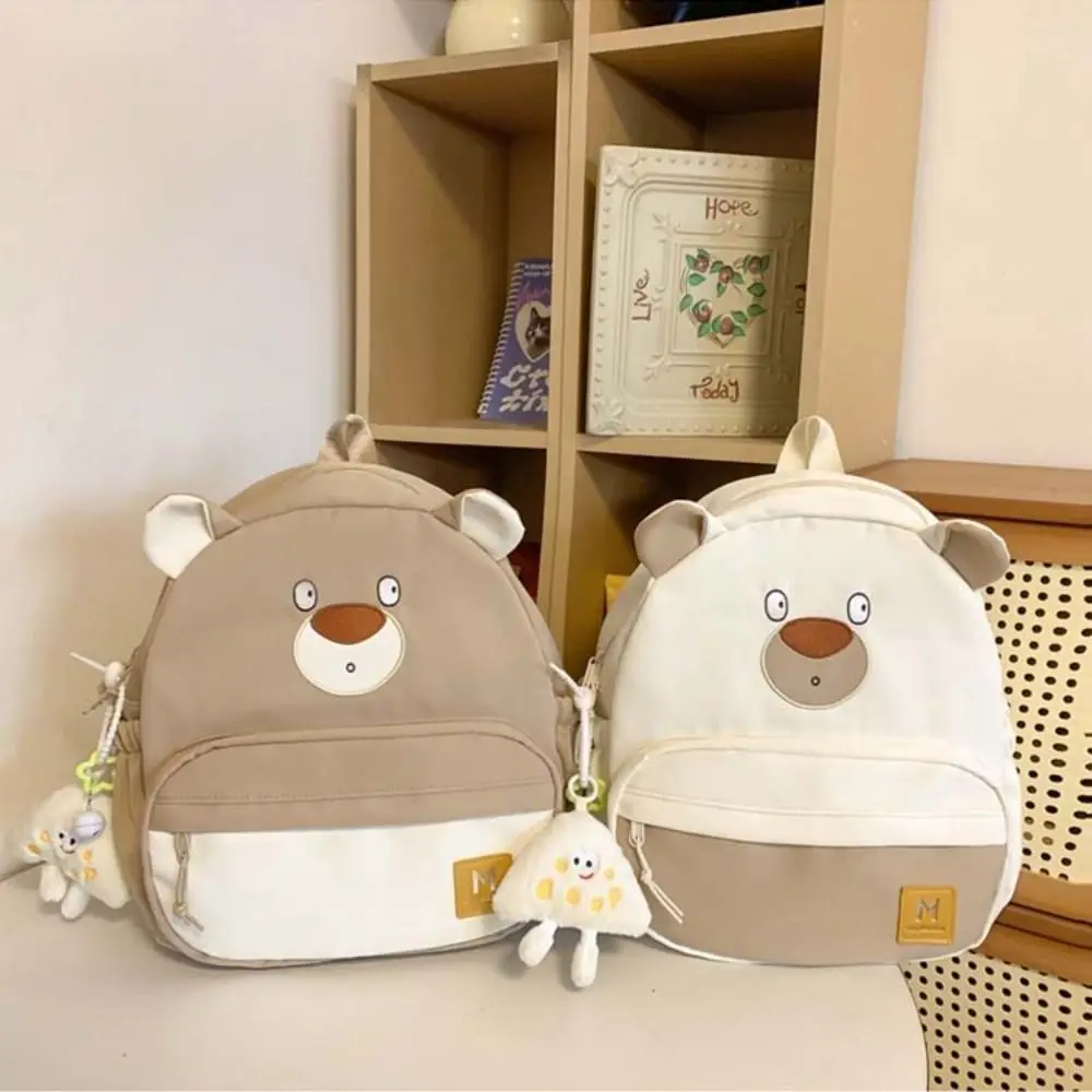 Large Capacity Cute Bear Backpack Canvas Cartoon Bear Kindergarten Schoolbag Adjustable Portable Kids Travel Bag Children's Day