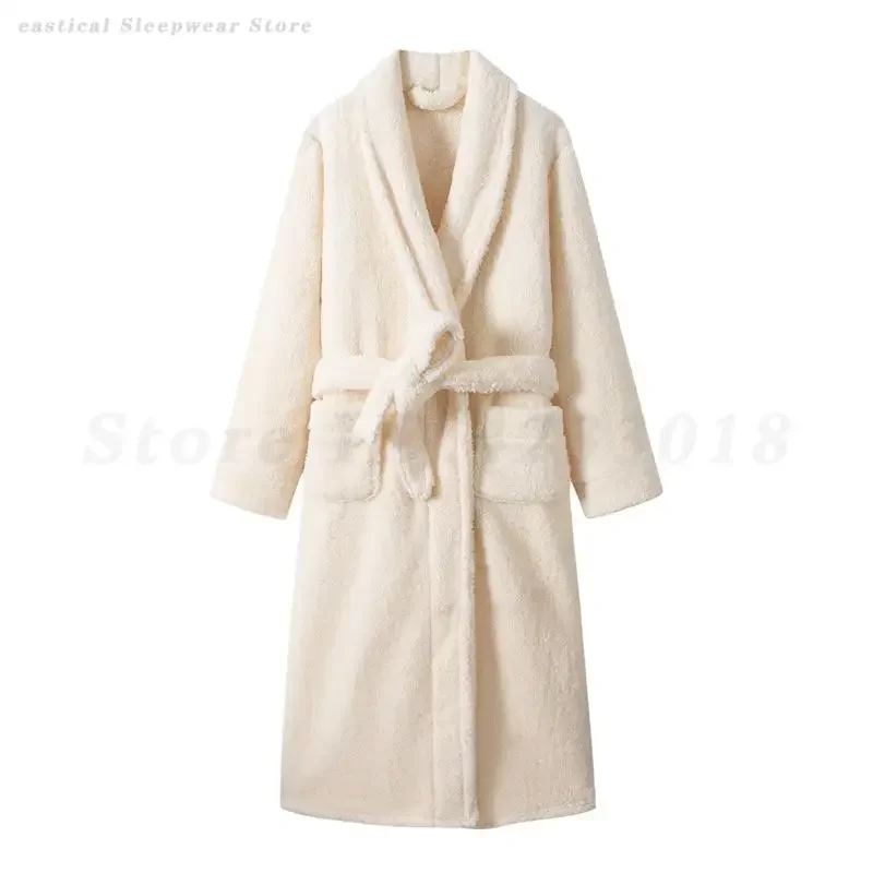 

Lovers Couple Nightgown Bath Gown Sleepwear Winter Thick Warm Coral Fleece Robe Kimono Adult Men Women Casual Flannel Homewear