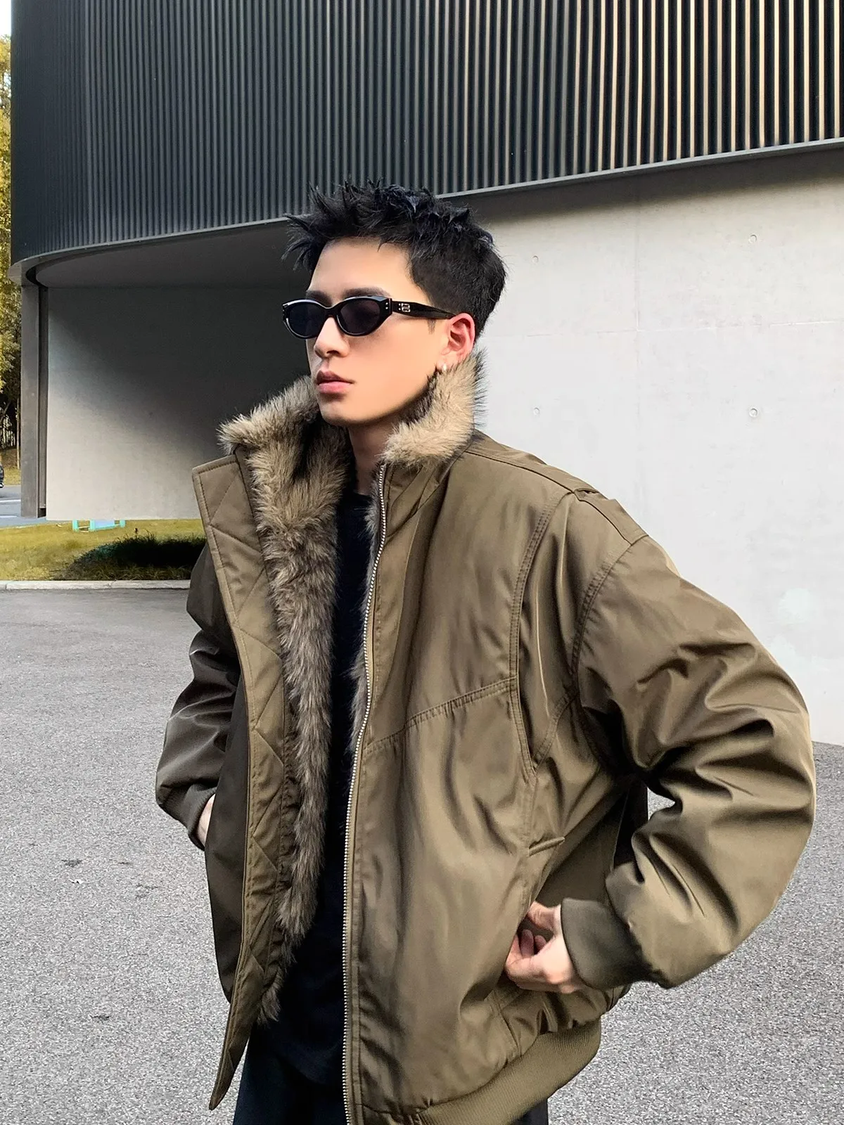 Retro American Thickened Cotton Jacket with Fur Collar Unisex Winter Warm Stylish Outerwear for Teens Casual Cleanfit Style