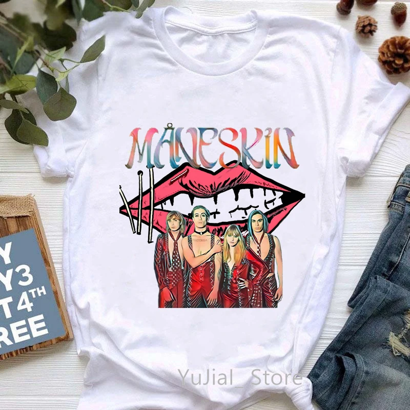 

MåNeskin Rock Band Maneskin Graphic Print T-Shirt Women'S Clothing Funny Rainbow Lips T Shirt Femme Summer Fashion Tshirt