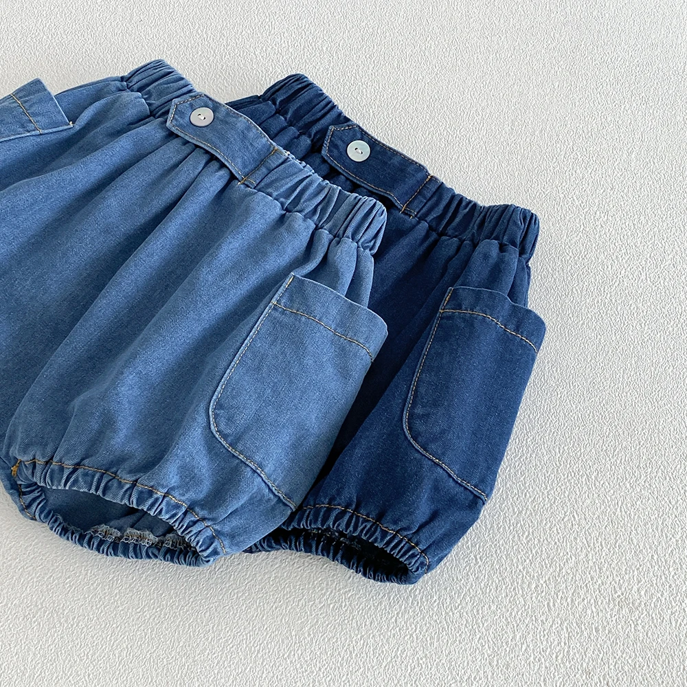 Baby Denim Bloomers Shorts Newborn Soft Cozy Cotton Toddler Boys Girls Summer Shorts Jean Pants Pocket Kids Clothing 0-3T - view 4