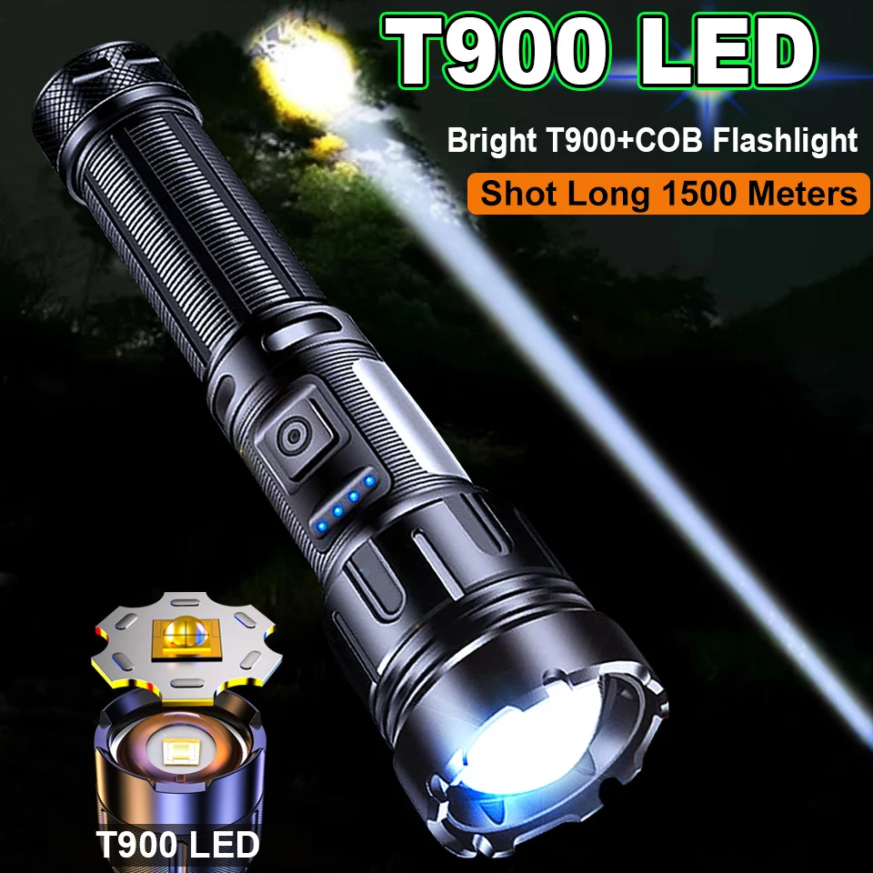 300w Powerful LED Flashlight 1500 Meter Torch Hard Light Tactical Flashlights 21700 Battery Dimmable Waterproof Long Shot Lamp