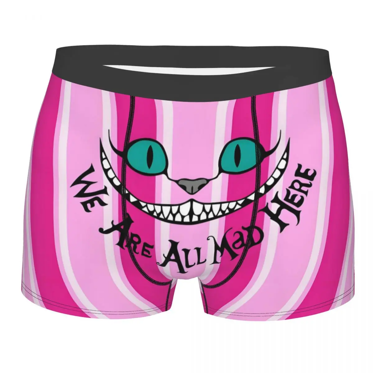 مخصص شيشاير القط الملاكمين السراويل الرجال نحن جميعًا جنون هنا ابتسامة الكرتون ملخصات الملابس الداخلية الجدة السروال