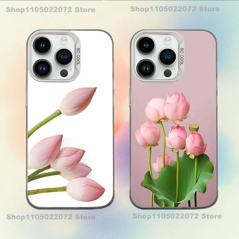 

Elegant Fashion Flowers Pink Lotus Poetic Phone Case For iPhone 16,15,14,13,12,11,Mini,Pro,E,MAX Candy Matte Shockproof Cover