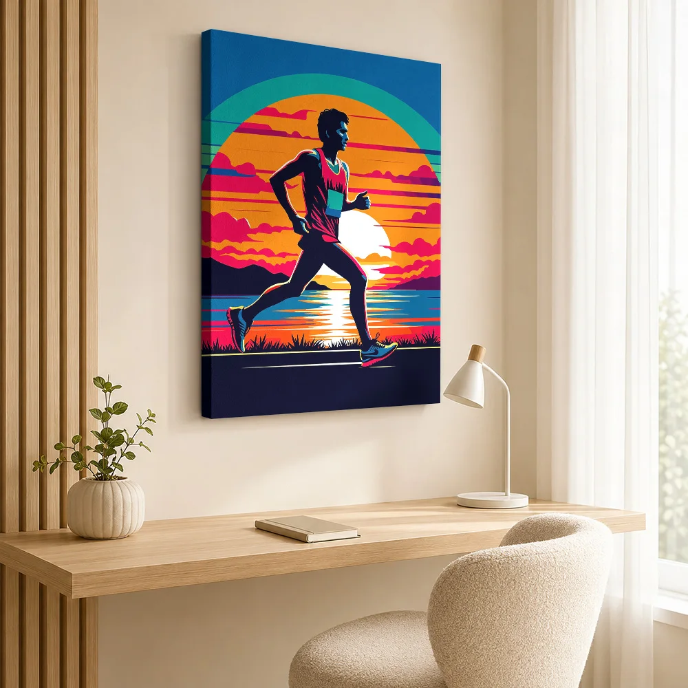 Marathon Runner Sunset Canvas Print Poster Personalized Photo Sports Portrait Wall Art for Game Room Decor Gift for Collectors