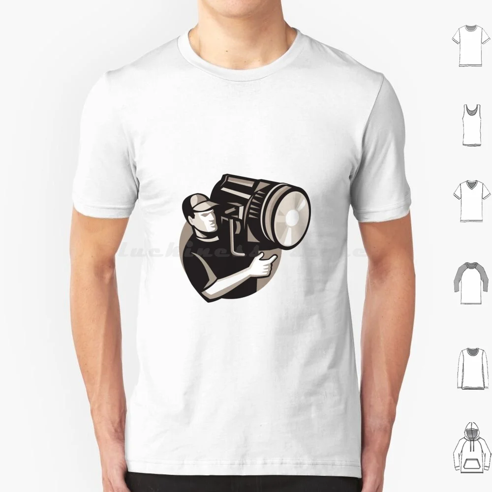 Film Crew With Spotlight Fresnel Light T Shirt Cotton Men Women DIY Print Film Crew Worker Operating Pointing Spotlight Fresnel