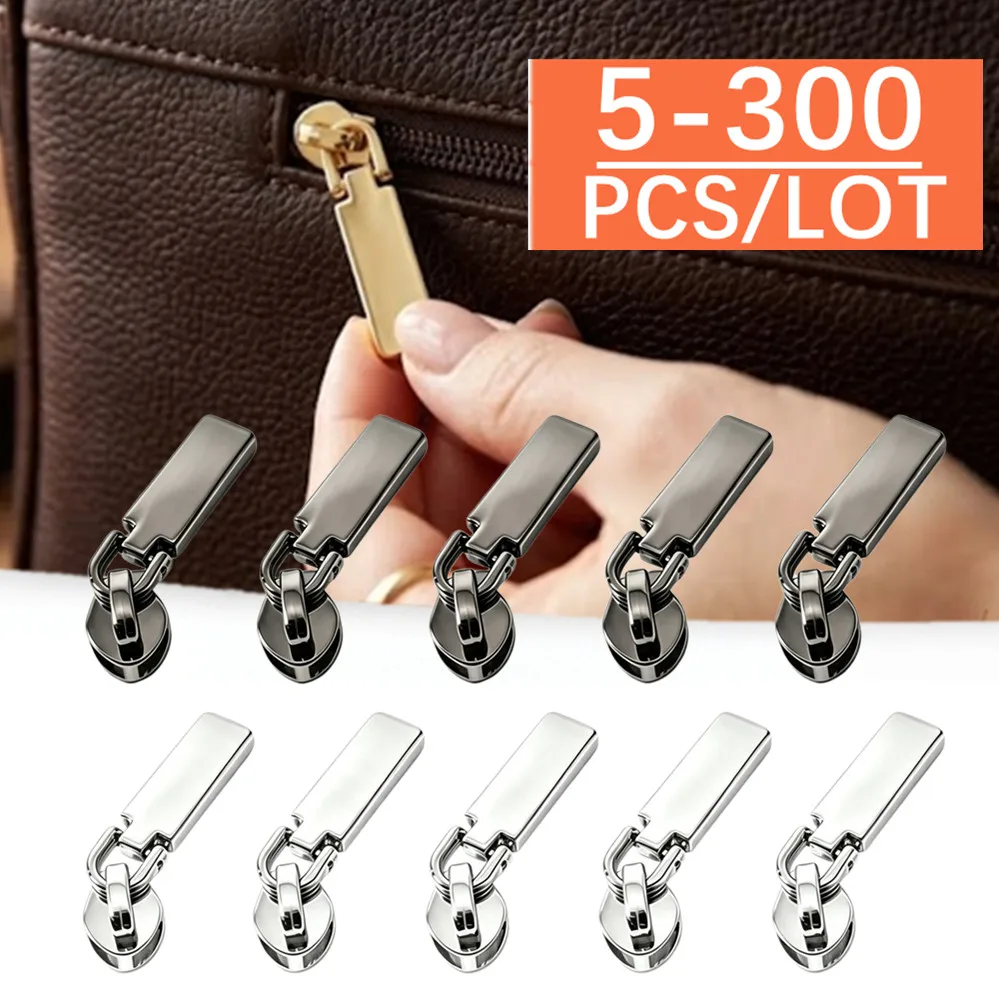 5/100/300Pcs 3# Zipper Sliders for Nylon Zips Tape Bag Garment Jacket Zip Puller Head Repair Kit DIY Sewing Gold Silver Black