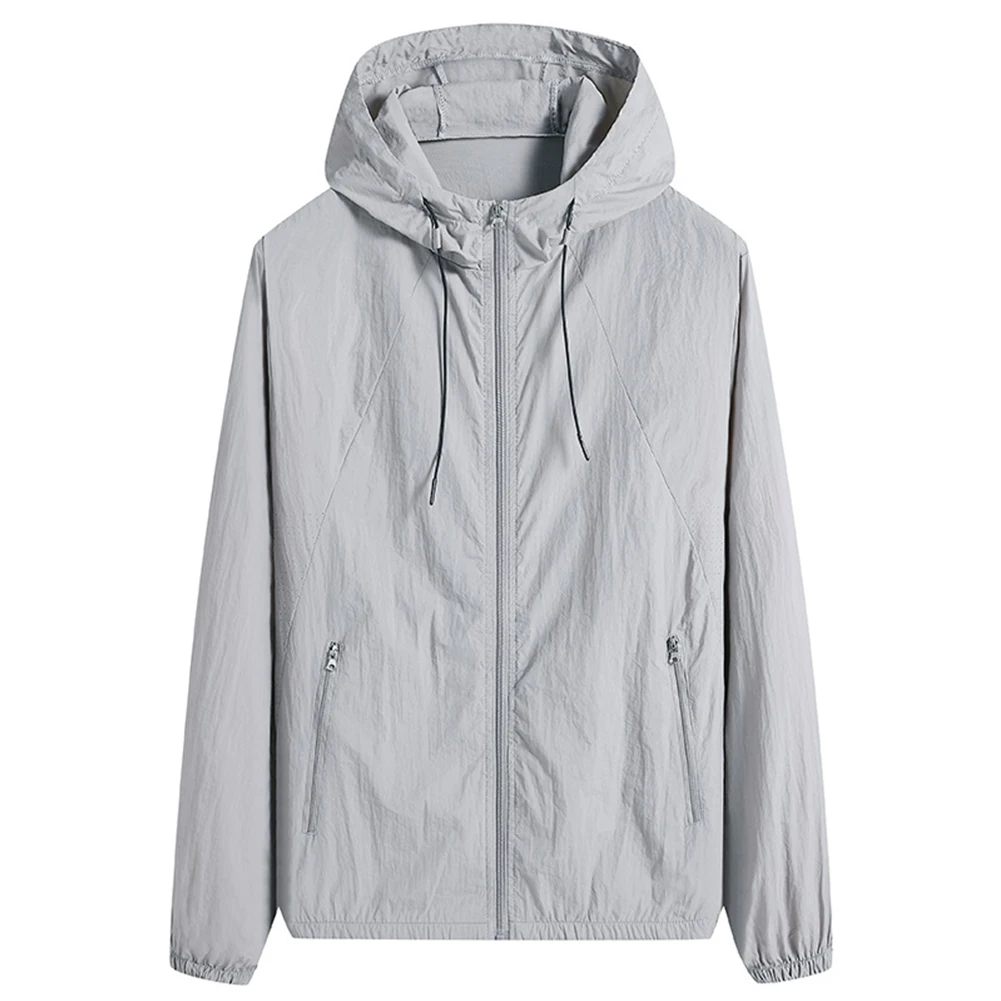 Gray Men Casual Jacket Solid Color Hooded Jacket Anti-sunshine Jacket Hooded Jacket Lightweight Jacket Long Sleeve Jacket