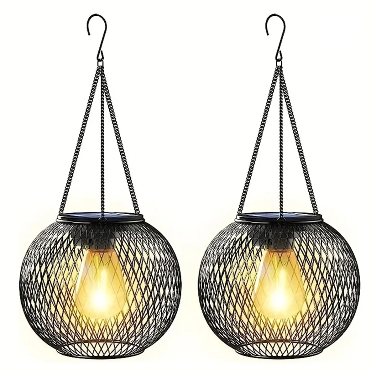 2PCS Outdoor Solar Lanterns Light Hanging Solar Lights Decorative LED Lighting Metal Waterproof Tree Light