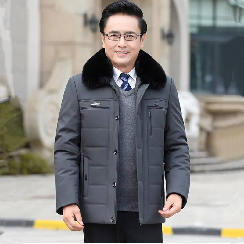 UHYTGF Mùa Đông Parkas Áo Khoác Nam Sang Trọng Làm Dày Lạnh Chống Ấm Áo Khoác Nam Cao Cấp Cổ Lông Cổ CHA Ngắn Áo Liền Quần 5XL149