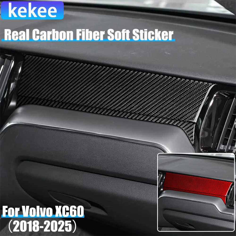 

Автомобильные аксессуары из настоящего углеродного волокна, чехол для приборной панели второго пилота, мягкая наклейка для Volvo XC60 2018 2019 2020 2021 2022 2023 2024 2025
