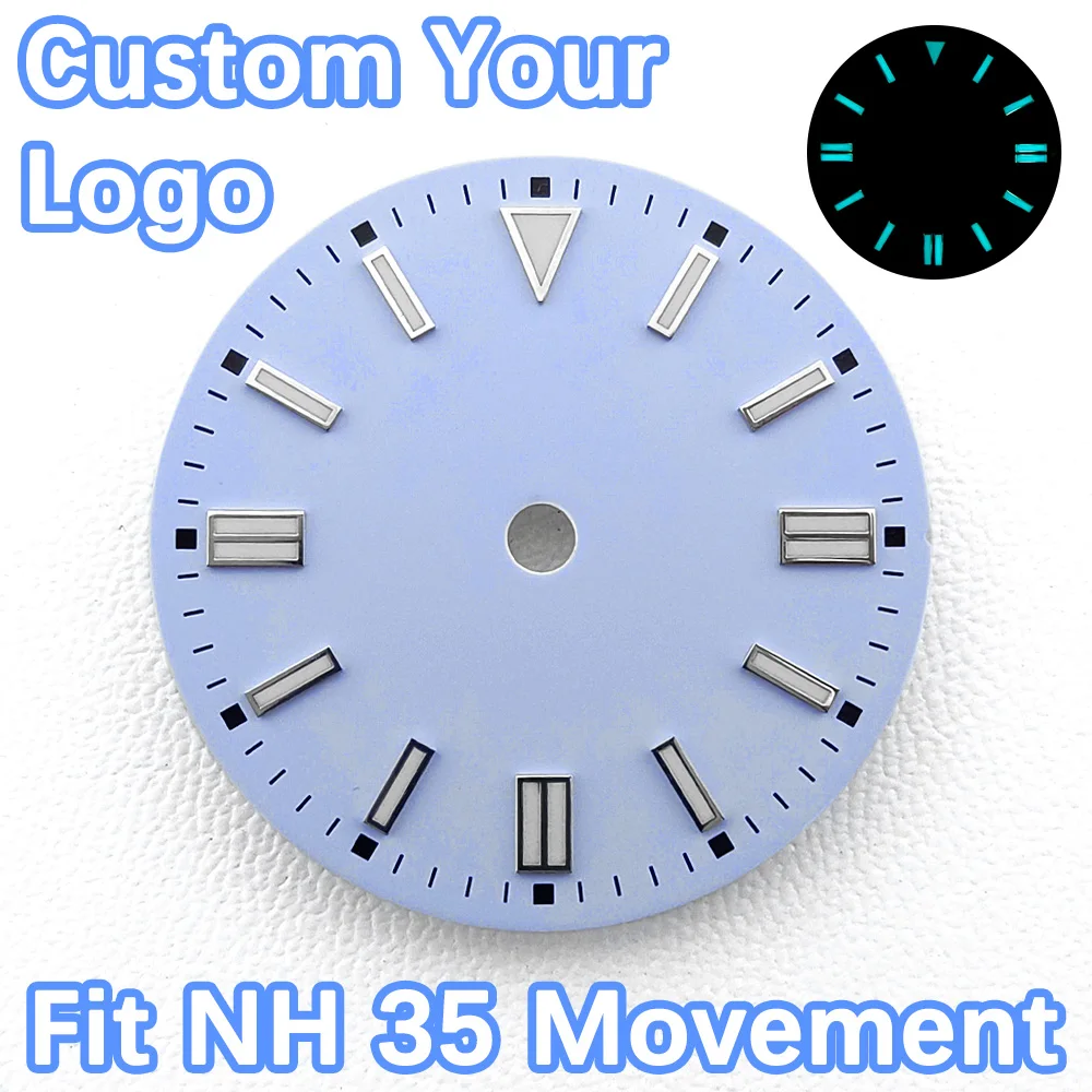 28.5MM Dial Fit NH35/8215/2836 Movement Customized LOGO/no LOGO Blue-Green Luminous Multi-Color Calendar Window Dial Accessories