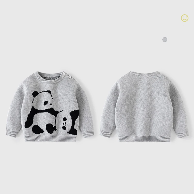 Autumn Kids Boys Pullovers Cotton Knitted Cartoon Panda Jacquard Long Sleeve Baby Boys Sweaters Toddler Boys Knitwears