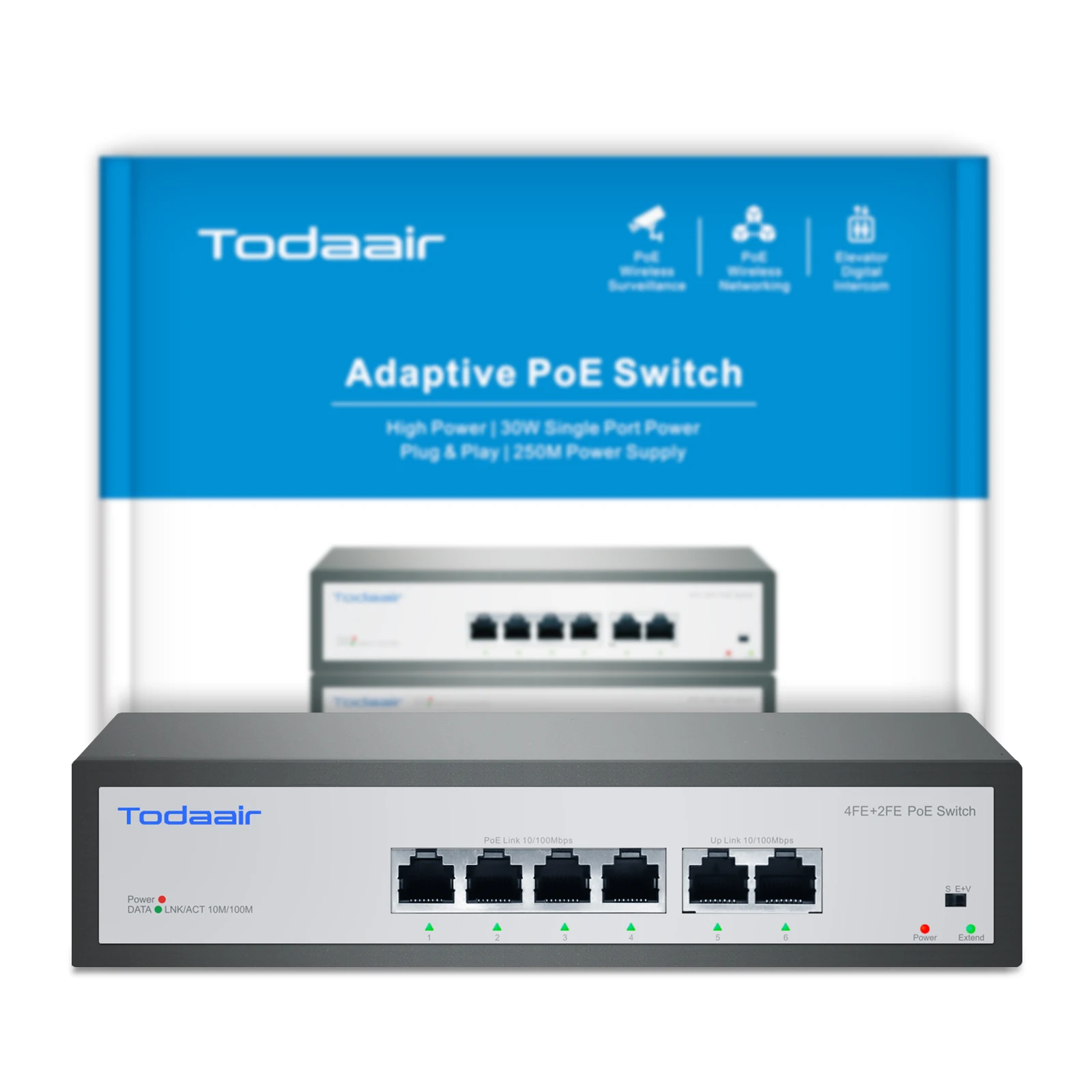 6 Port Ethernet PoE Switch | 4 PoE+ Ports + 2 Uplink @75W | 100Mps | 802.3af/at | VLAN Mode | Plug and Play