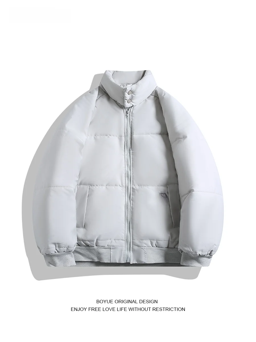 

Boyue Winter Cotton Jaet ex Warm Pure Color Stand Collar Versatile Youth Faion Thiened Long Sve Zipper Closure