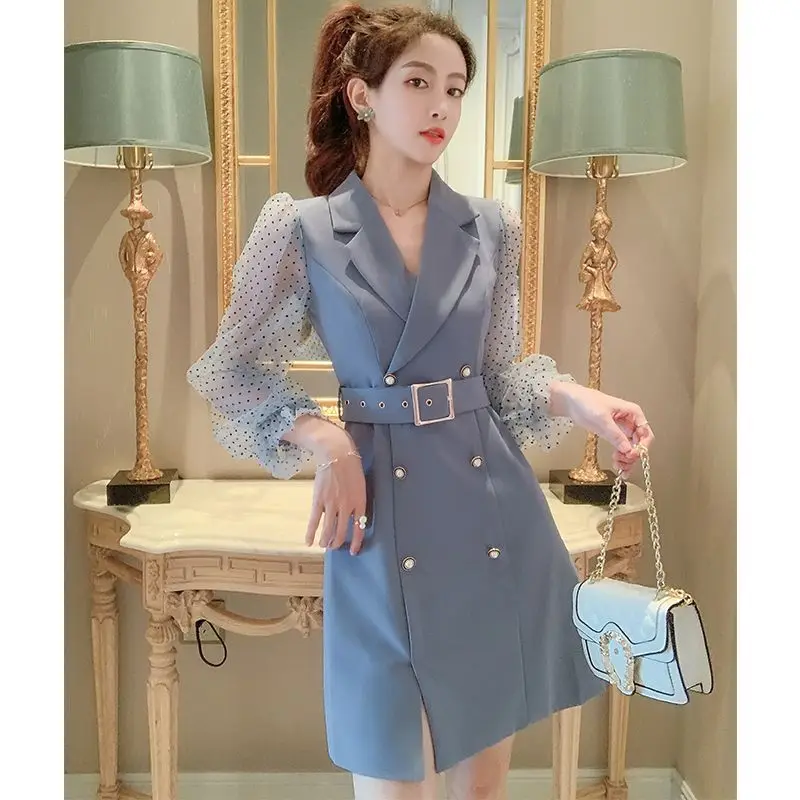 Insozkdg kurze blaue Mini kleider Frauen Frau Kleid Kleidung Mesh Blazer Förderung billig lässig sinnlich sexy ästhetisch trendy