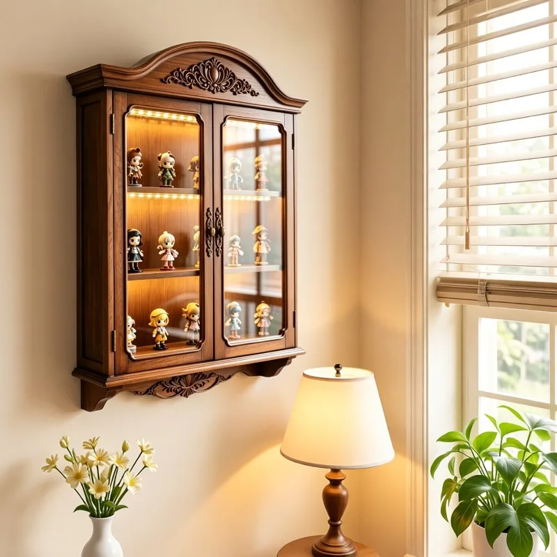 Mid Century Vintage Solid Wood Wall Mounted Display Storage Cabinet Living Room Bedroom Study Home Decor Novelty New Organizer