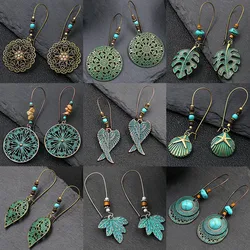 Vintage Bohemia Big Ear Hook Drop Earrings For Women Ethnic Geometric Leaf Wing Flower Hollow Round Boho Earings Antique Jewelry