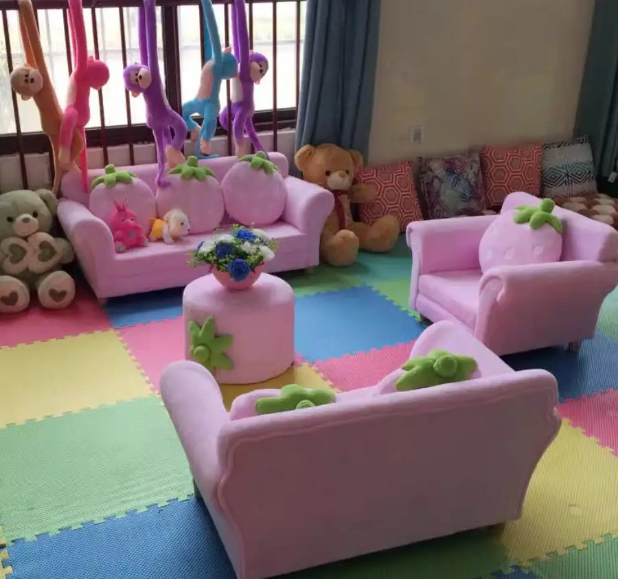 Children\'s Sofa Chair Reading Corner Kindergarten Small Sofa Combination Area Cute Cartoon Baby Fabric Strawberry Sofa