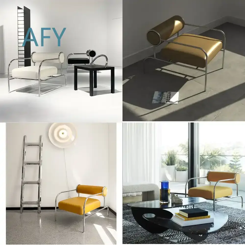 Vorgealterter Designer-Edelstahl-Einzelsessel für Moderne Minimalistische Wohnzimmer-Lounge-Möbel für Bekleidungsgeschäfte